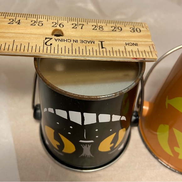 Vintage Halloween Buckets 2 mini pail Black Cat Jack O Lantern pumpkin face 90s - Picture 10 of 16